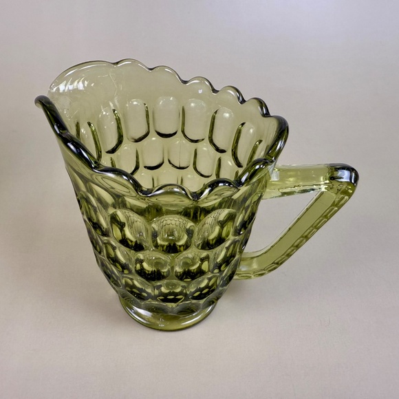 Vintage Fenton Green Thumbprint Glass Creamer & Sugar Bowl Set | Mid-Century - Picture 9 of 14
